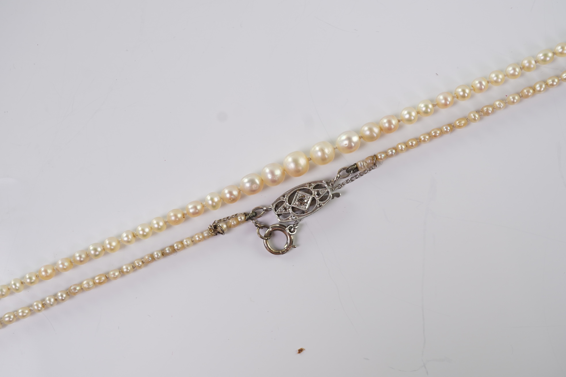 A cultured pearl and diamond necklace, early 20th century